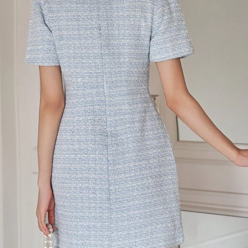 Blue Elegant Women's Faux Pocket Mini Dress Wedding Guest Dress